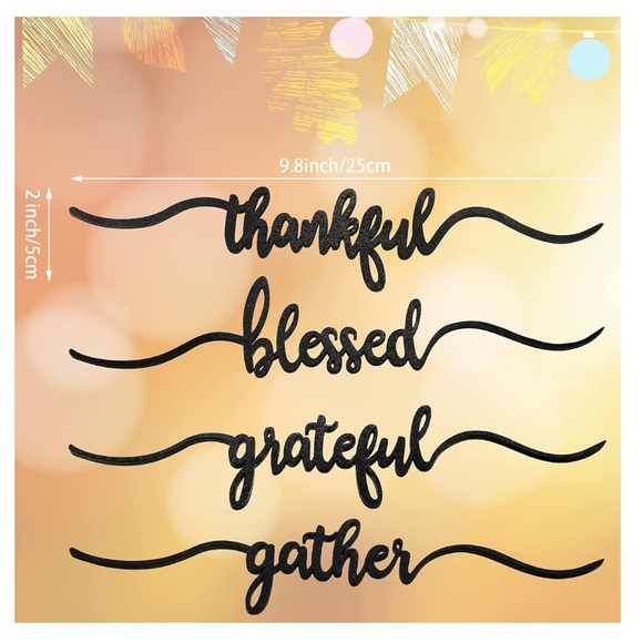 Grateful Thankful Gather Blessed Black Wood Cut Out Table Decor Script Writing - Picture 12 of 16